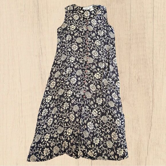 90s vintage maxi crepe button down sleeveless dress - Picture 5 of 9